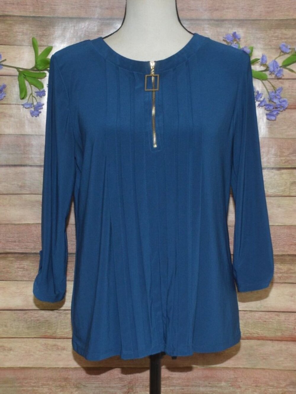 Perception Concept Deep Teal Size M Bouse Top Office Career 3/4 Roll Non Iron